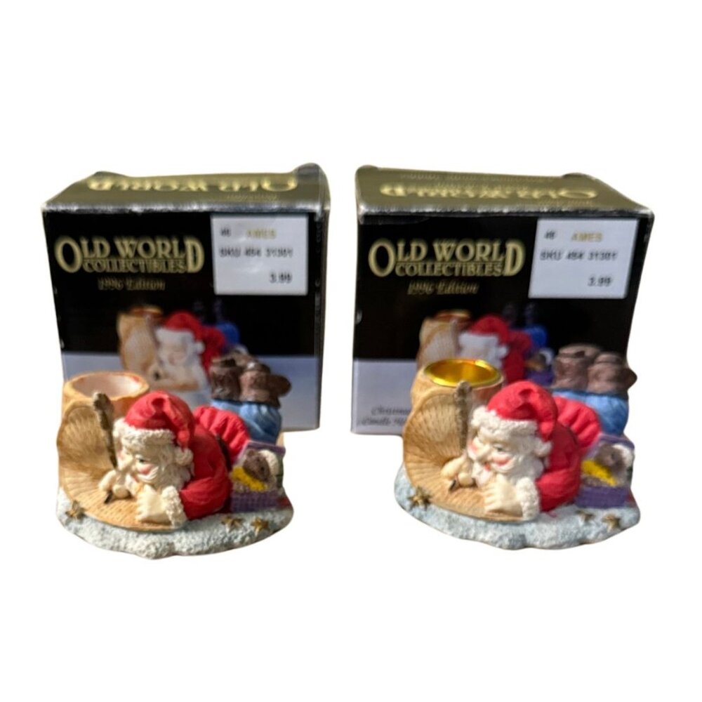 1996 Old World Collectibles Christmas Candle Holders Hand-Painted‎ Porcelain
